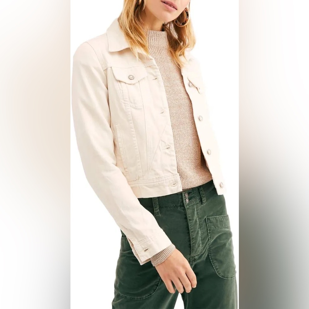 Free People We the Free Rumors Denim Jacket in Ivory